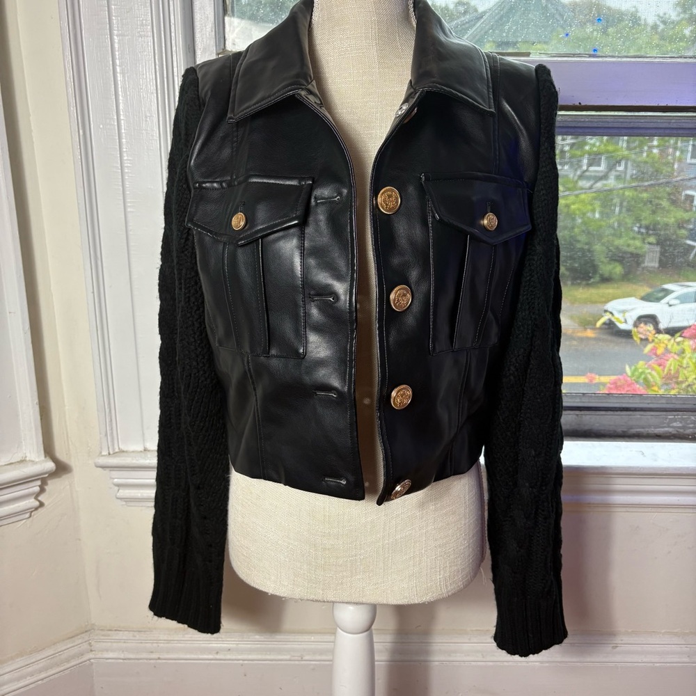 NWT 7 For All Mankind Faux Leather Black Jacket